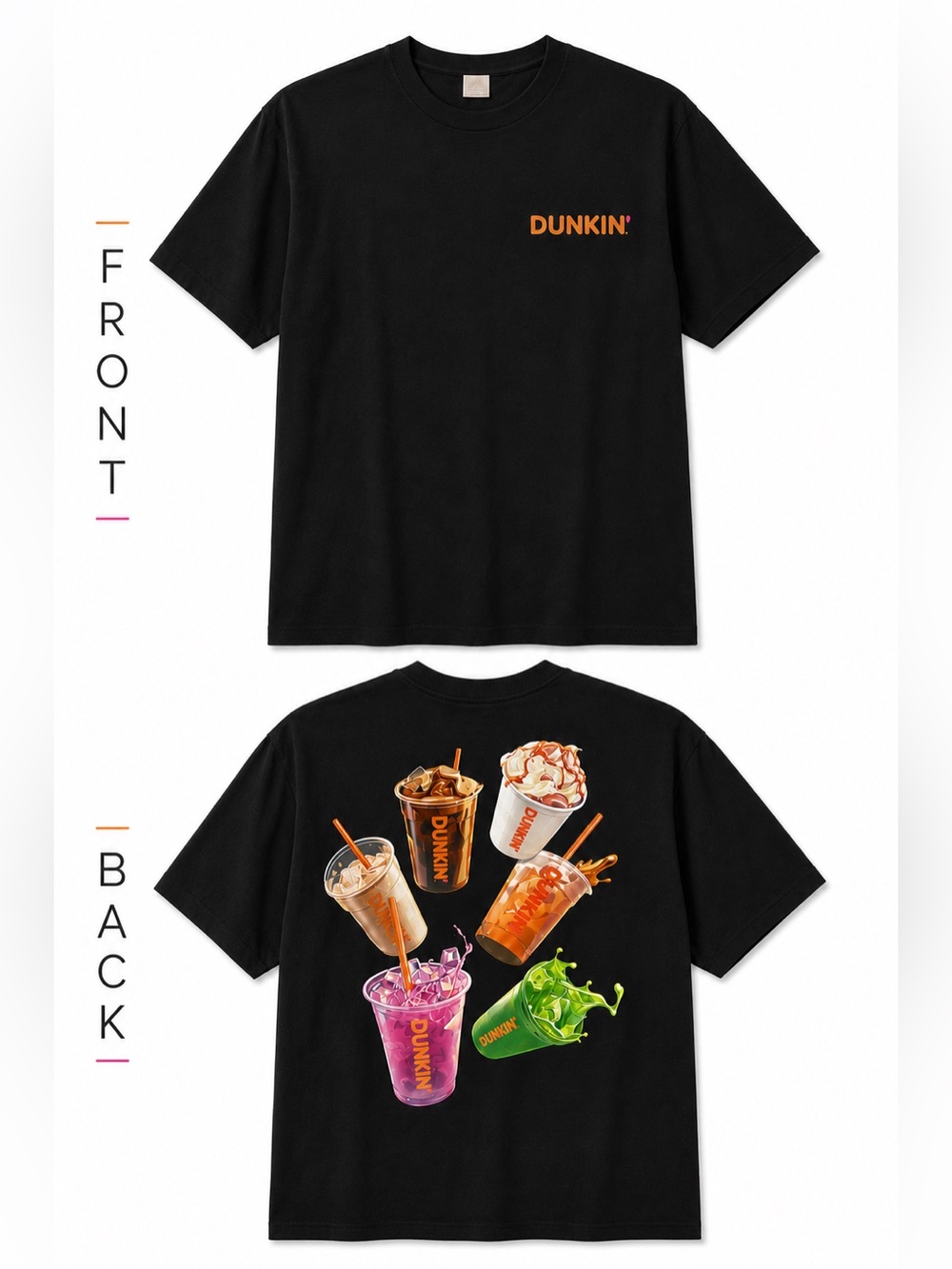 Men/Woman Black Graphic T-Shirt with Colorful Drink Print